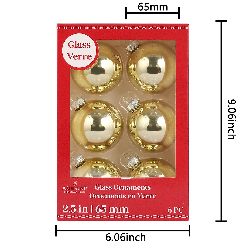 6 Pack 2.5" Gold Shiny Glass Ball Ornaments by Ashland®