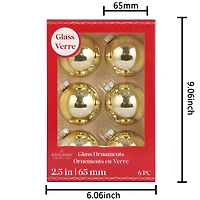 6 Pack 2.5" Gold Shiny Glass Ball Ornaments by Ashland®