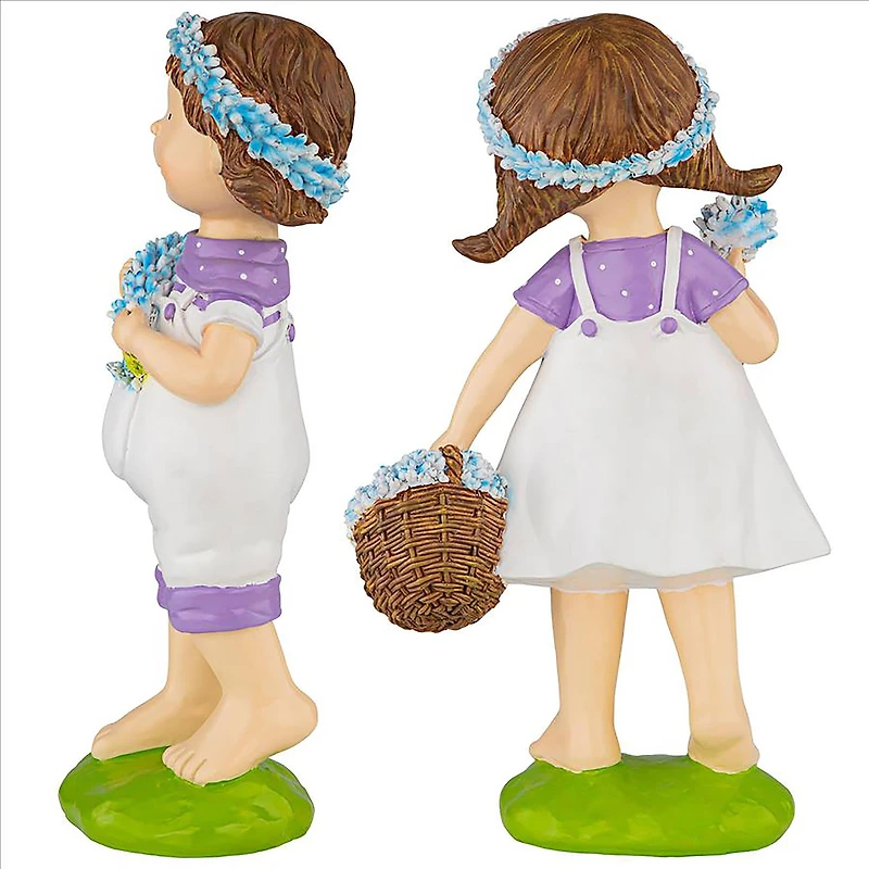 Design Toscano 15" Bluebonnet Twins Springtime Children Garden Statue Set