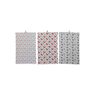 Hello Honey® Multicolor Cotton Printed Tea Towel with Holiday Pattern Prints & Loop Set