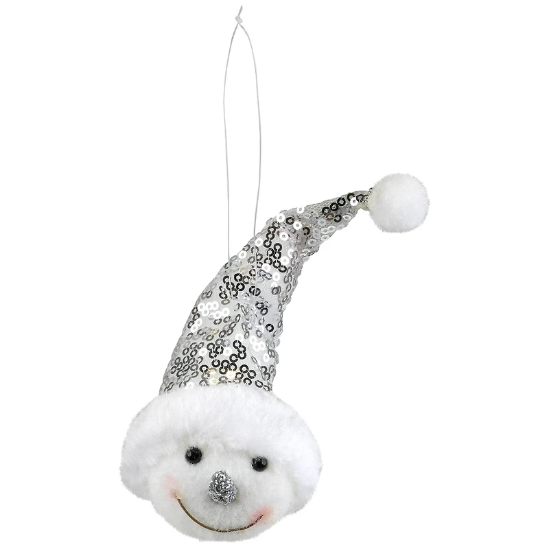 Snowman Head with Sequin Santa Hat Christmas Ornament - 6"