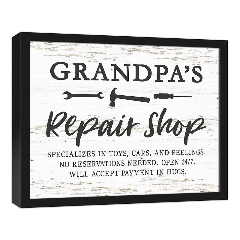 Grandpa Repair Shop Black Framed Canvas