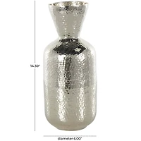 14" Silver Hammered Aluminum Vase with Cone Shaped Opening