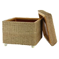 Household Essentials 18" Seagrass Rolling Wicker Storage Ottoman