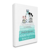 Stupell Industries Glam Fashion Cosmetics Soft Roses Blue Bookstack Canvas Wall Art