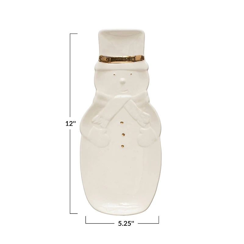 Hello Honey® 12" White Debossed Stoneware Snowman Plate with Gold Electroplating