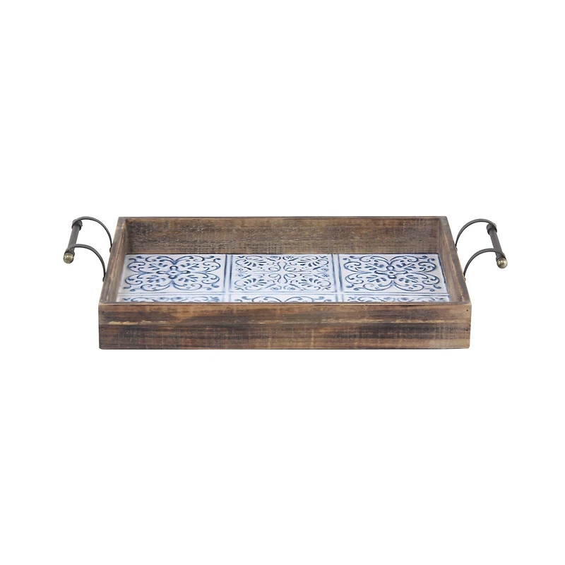 Natural Brown Wood Farmhouse Tray Set