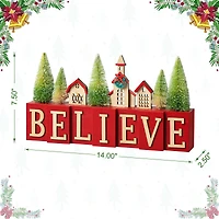 Glitzhome® 14" Christmas Believe House & Brush Trees Table Décor