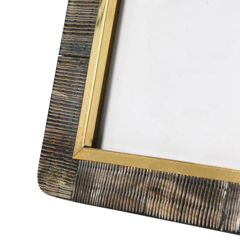 Hello Honey® Black & Natural Hand-Carved Horn 5" x 7" Tabletop Frame with Brass Border