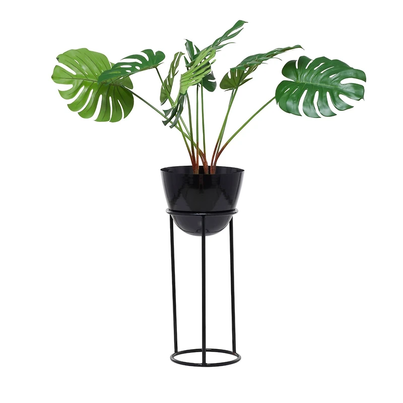Set of 3 Black Iron Contemporary Planters, 13" x 13" x 13"