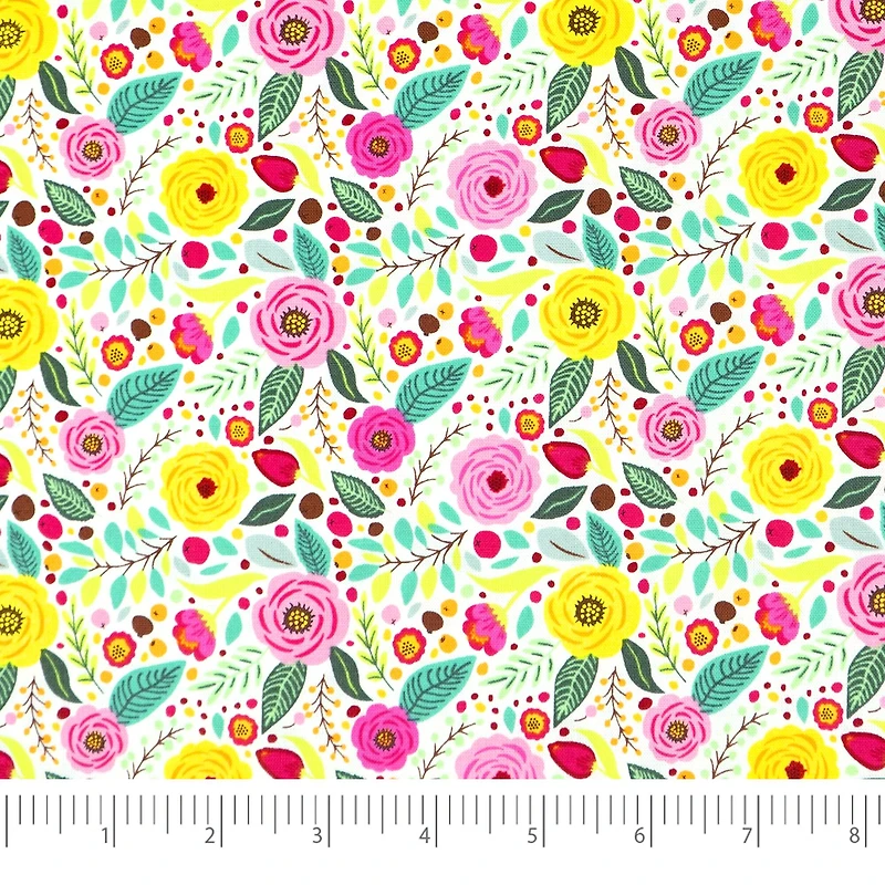 SINGER Modern Floral White Cotton Fabric