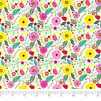 SINGER Modern Floral White Cotton Fabric