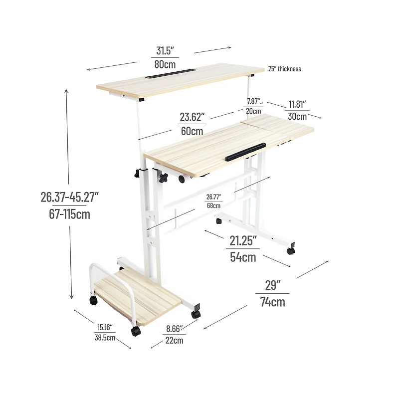 Mind Reader Woodland Collection White Adjustable Mobile Sit & Stand Laptop Desk