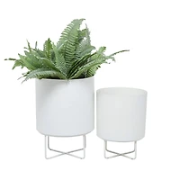 White Modern Planter, Set of 2" 16", 13"