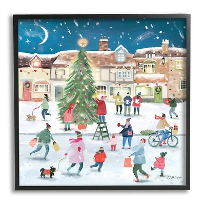 Stupell Industries Christmas Tree Town Scene Framed Giclee Art