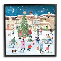 Stupell Industries Christmas Tree Town Scene Framed Giclee Art