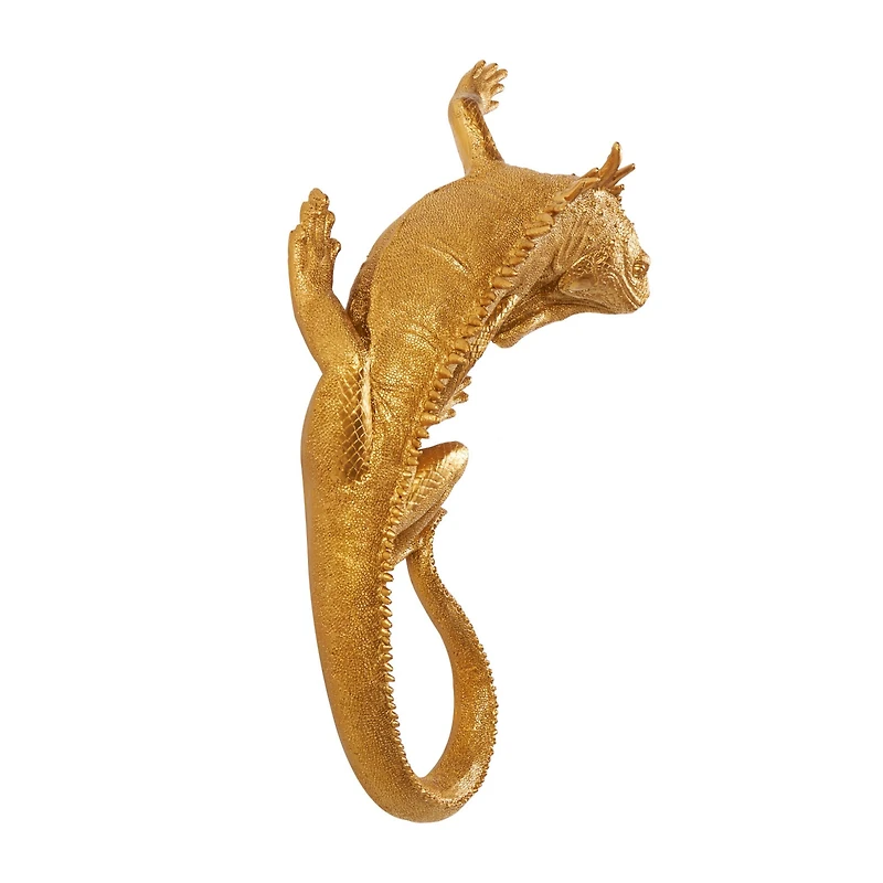 17" Gold Polystone Textured Climbing Lizard Sculpture