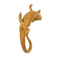 17" Gold Polystone Textured Climbing Lizard Sculpture