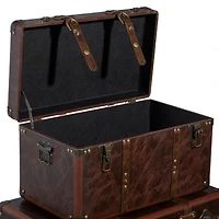 Set of 3" Brown Leather Traditional Trunk, 19", 24", 27"