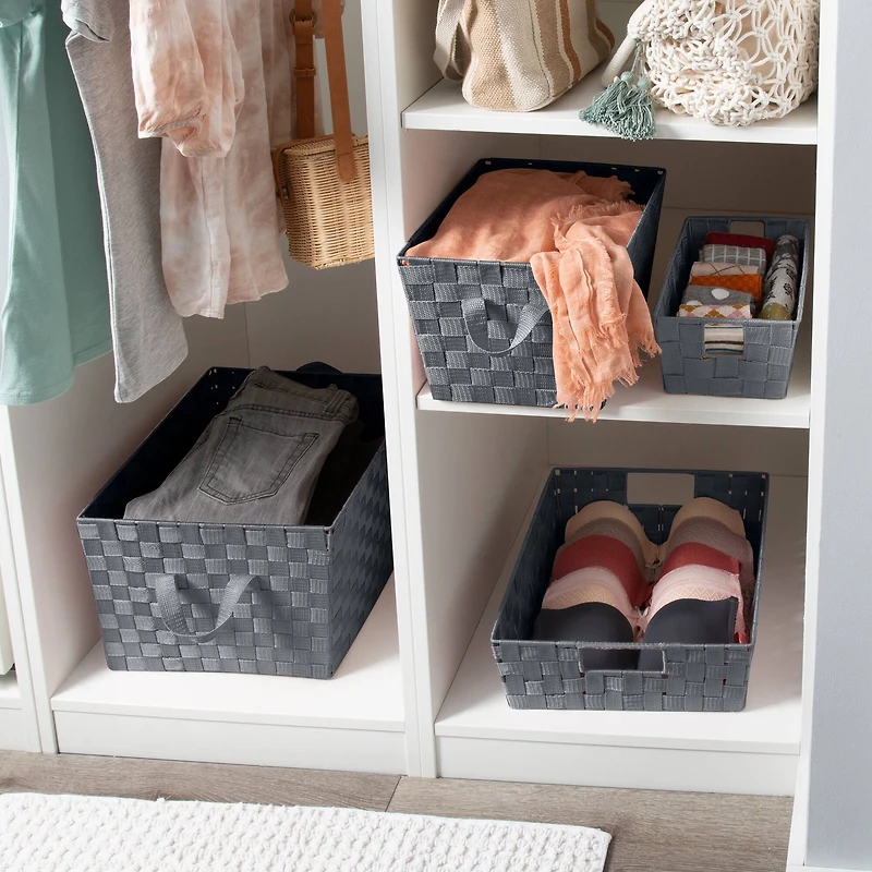Simplify Small Gray Woven Storage Shelf Bin