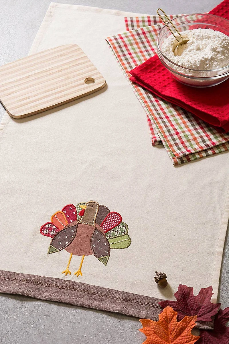 DII® Assorted Fall Turkey Embroidered Dishtowel Set