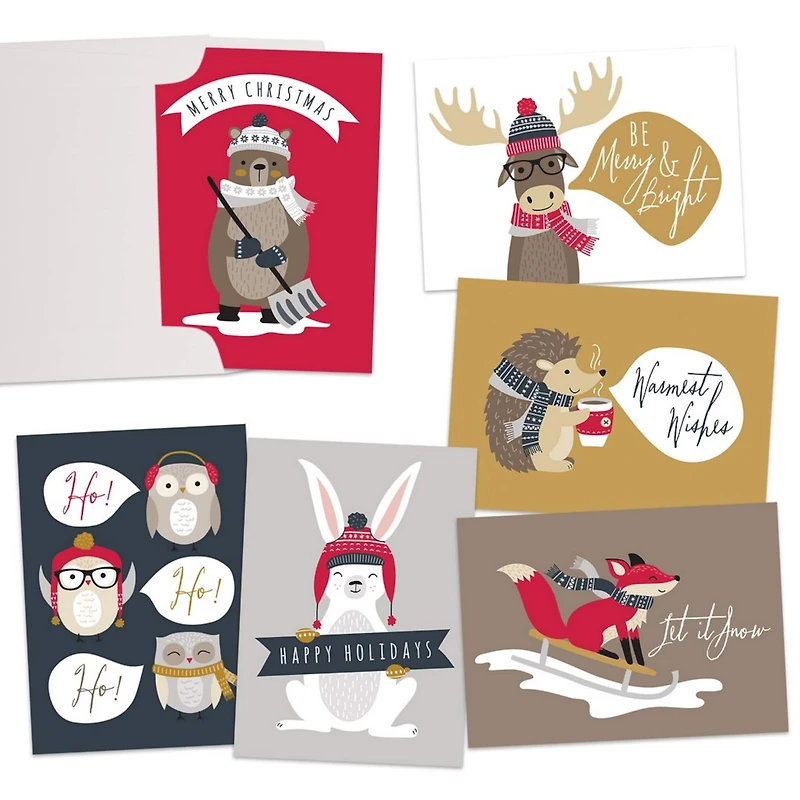 JAM Paper 6.25" x 4.625" Season's Greetings Animal Sentiments Assorted Card Set, 36ct.