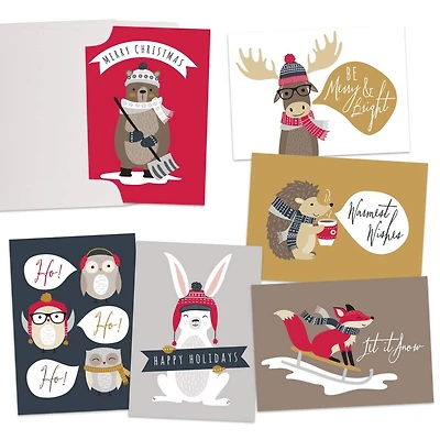 JAM Paper 6.25" x 4.625" Season's Greetings Animal Sentiments Assorted Card Set, 36ct.