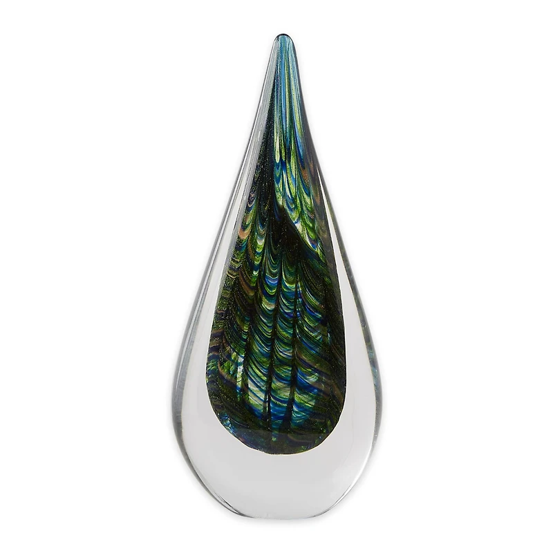 Peacock Inspired Art Glass Sculpture 4.5" x 2.5" x 10