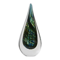 Peacock Inspired Art Glass Sculpture 4.5" x 2.5" x 10