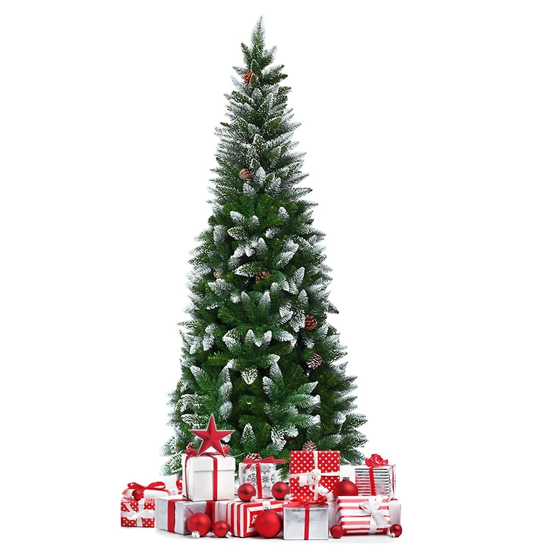 Costway 5ft. Unlit Snow Flocked with Pine Cones Pencil Artificial Christmas Tree