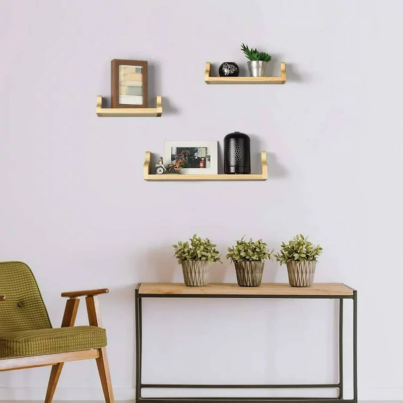 NEX™ Pale Yellow Rustic Wood Floating Shelves Set with Metal Brackets