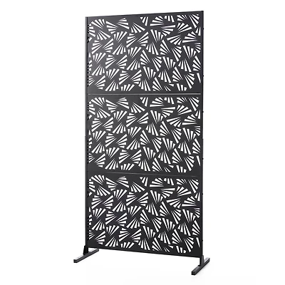 Glitzhome® 6ft. Black Galvanized Steel Irregular Geometric Pattern Privacy Screen Fence Panel & Room Divider