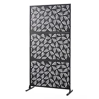Glitzhome® 6ft. Black Galvanized Steel Irregular Geometric Pattern Privacy Screen Fence Panel & Room Divider