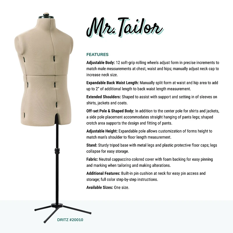 Dritz® Mr. Tailor Male Dress Form with Adjustable Tri-Pod Stand