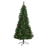 7ft. Pre-Lit Flat Back Montreal Mountain Pine Artificial Christmas Tree, White LED Lights