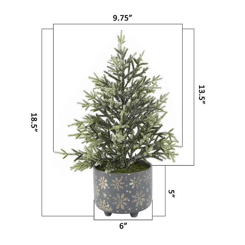 18.5" Unlit Frosted Artificial Christmas tree in Snowflake Ceramic Footed Pot
