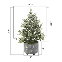 18.5" Unlit Frosted Artificial Christmas tree in Snowflake Ceramic Footed Pot 