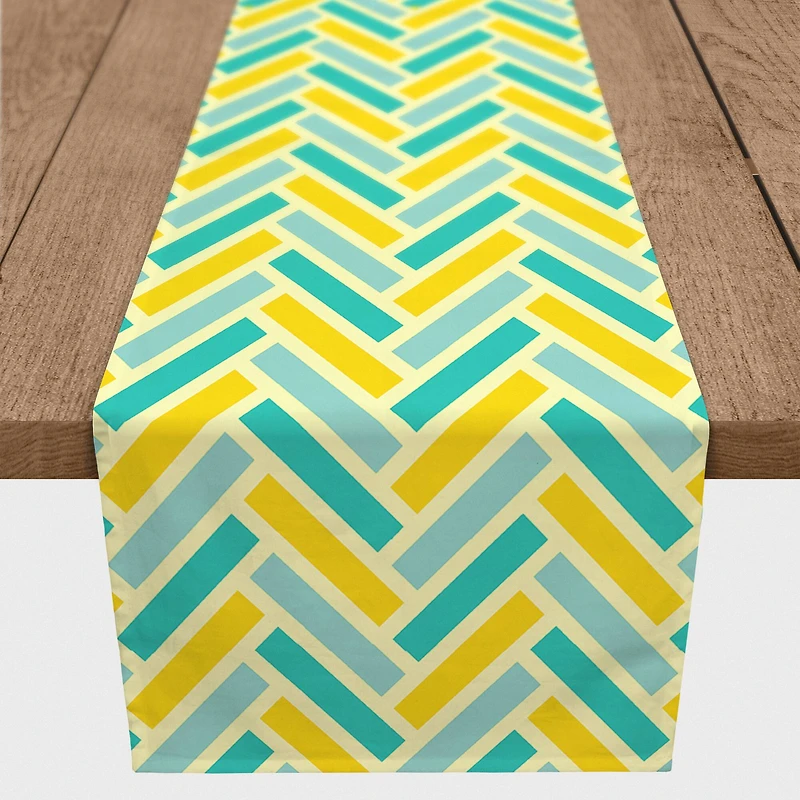 Yellow & Blue Herringbone Indoor/Outdoor Table Runner