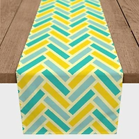Yellow & Blue Herringbone Indoor/Outdoor Table Runner