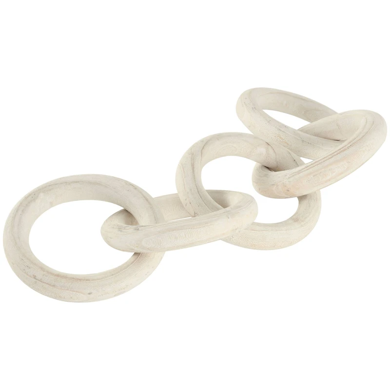 25" White Wood Chain 5 Link Sculpture with Natural Wood Grain