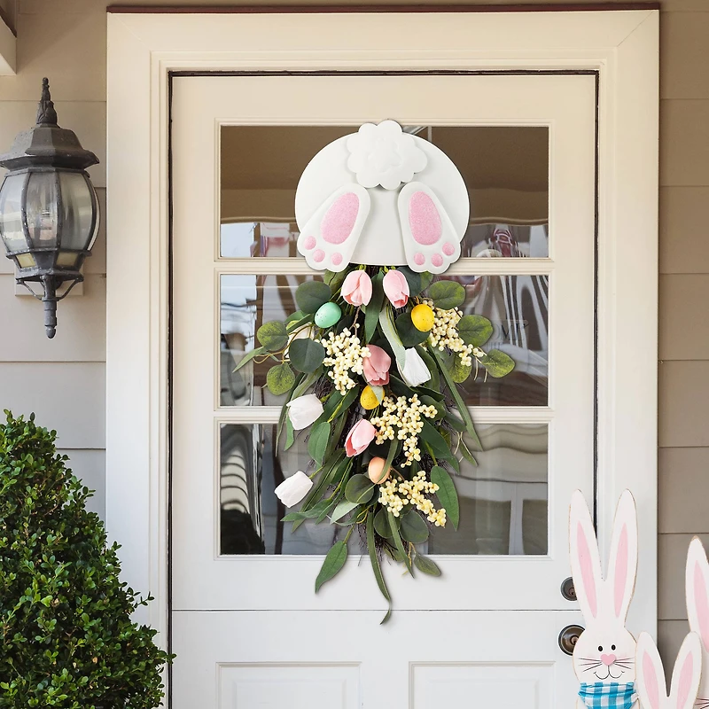 Glitzhome® 26" Easter Metal Bunny & Tulip Teardrop Wall Decor