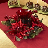 13" Poinsettia & Berry Candelabrum Artificial Arrangement