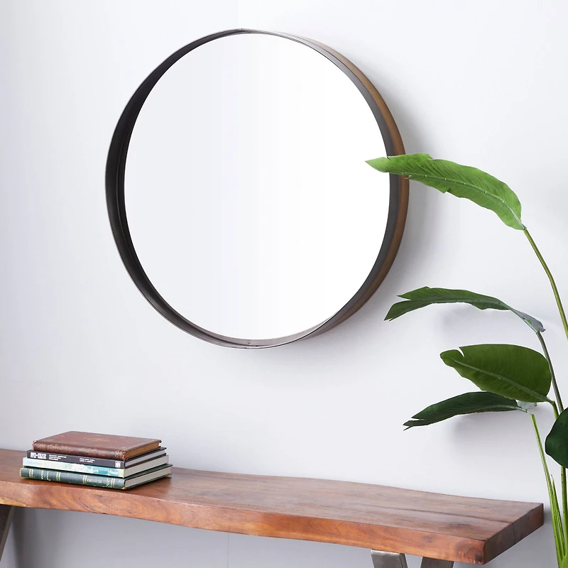32" Black & Brown Metal Modern Wall Mirror