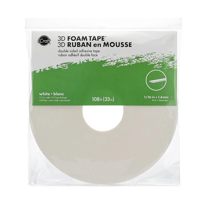 iCraft White 3D Foam Tape™ Jumbo Roll, 108ft.