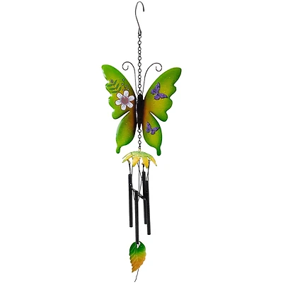 15.75" Green Metal Butterfly Outdoor Garden Windchime