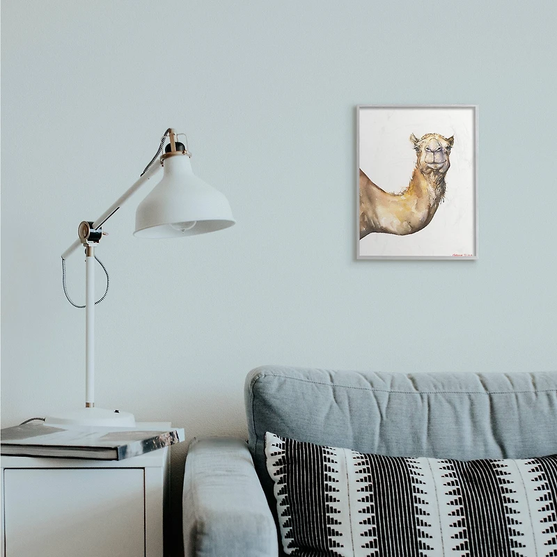 Stupell Industries Camel Side Portrait Desert Animal Tan White in Gray Frame Wall Art