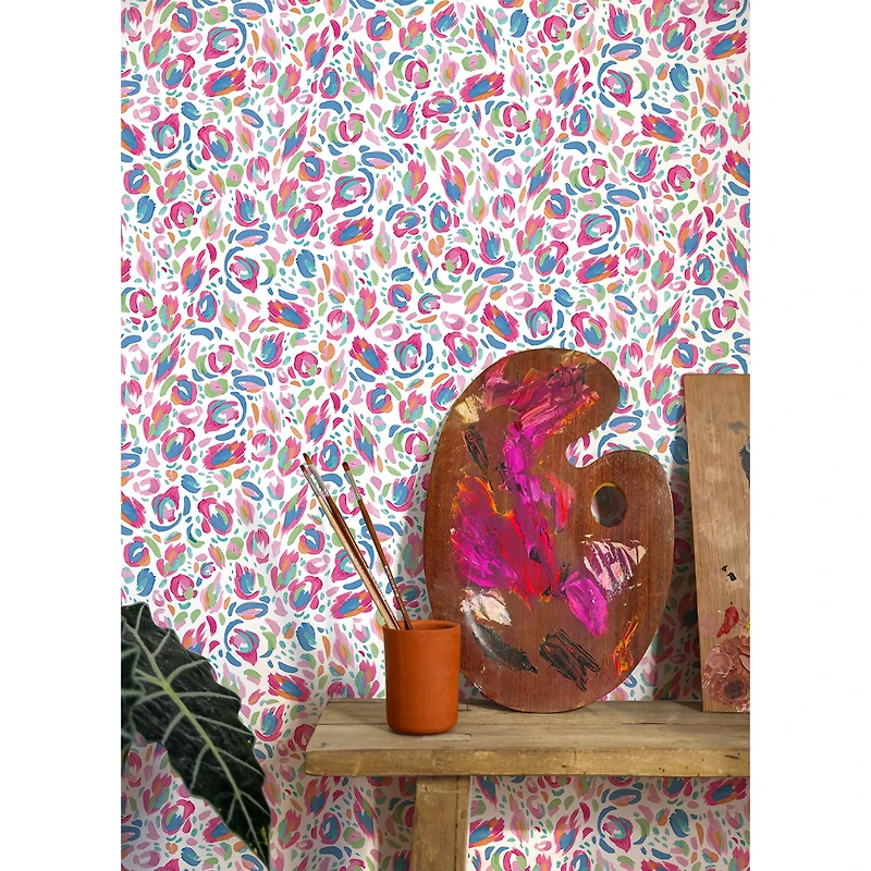 RoomMates Red Multi Brushstroke Leopard Peel & Stick Wallpaper