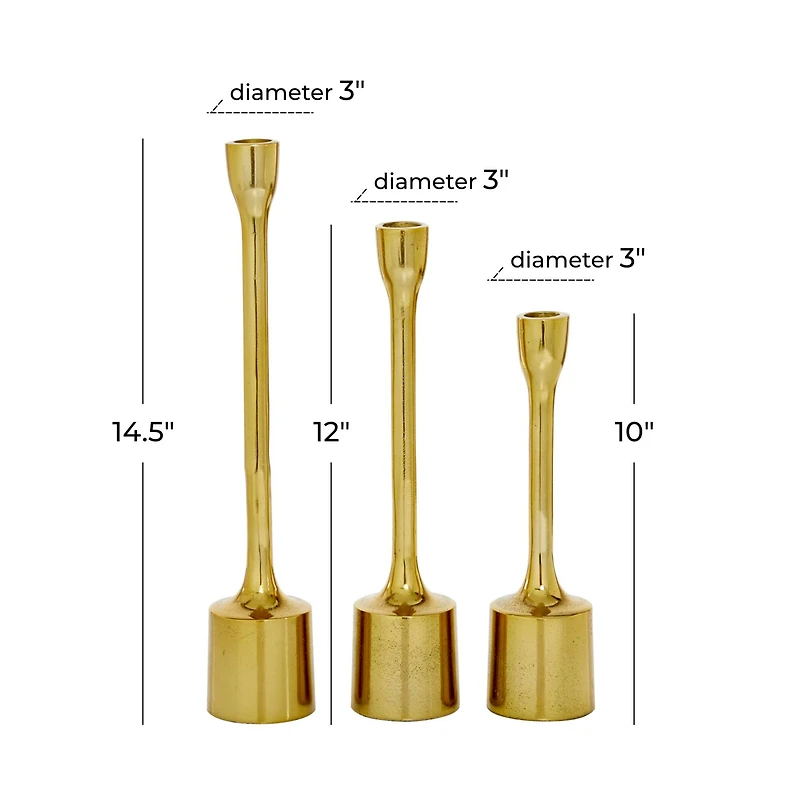 CosmoLiving by Cosmopolitan Set of 3 Gold Candle Holder 14", 12", 10"