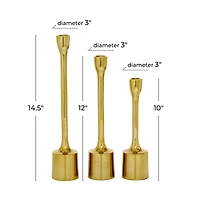 CosmoLiving by Cosmopolitan Set of 3 Gold Candle Holder 14", 12", 10"