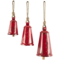 Red Metal Tibetan Inspired Decorative Cow Bells with Jute Hanging Rope Set
